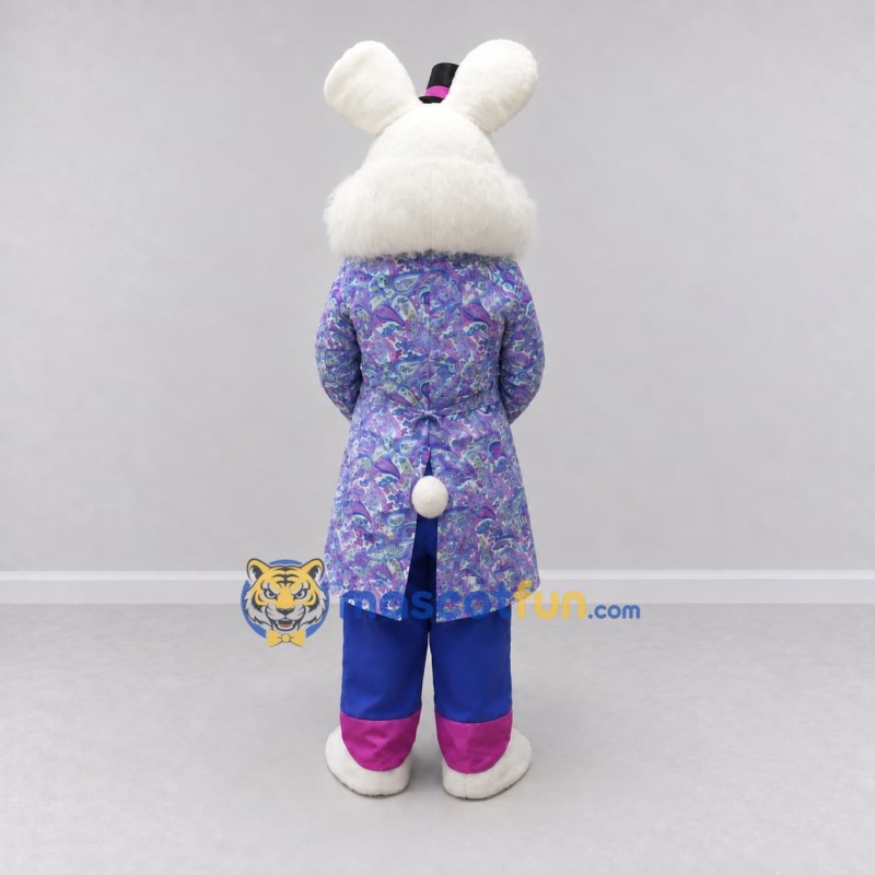Custom White Purple and Blue Rabbit in Floral Tailcoat Mascot Costume Adult Full Body Suit for Easter Events Custom White Purple and Blue Rabbit in Floral Tailcoat Mascot Costume Adult Full Body Suit for Easter Events