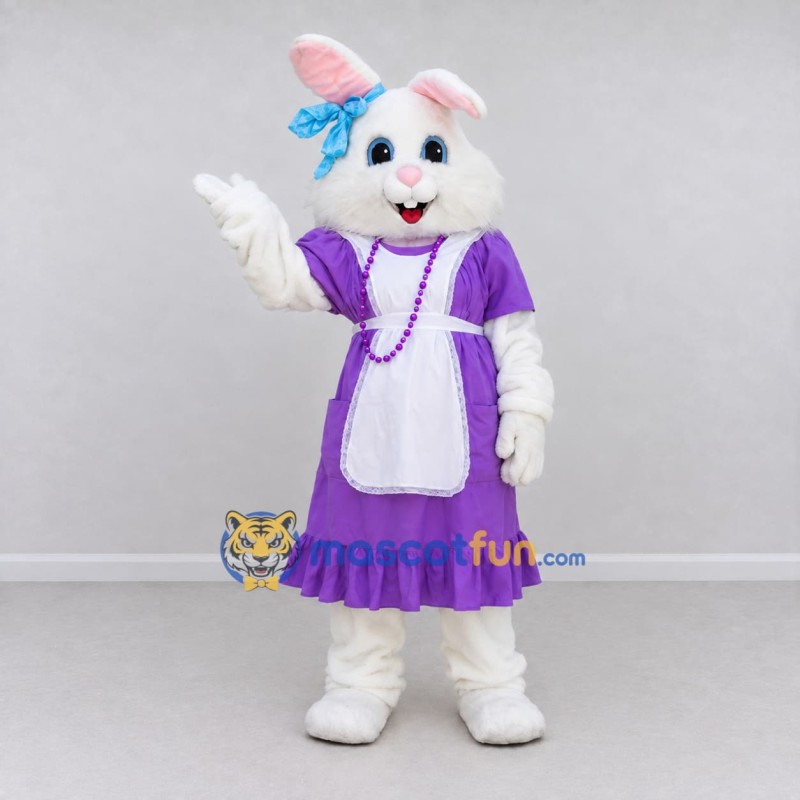 Custom White Purple and Blue Rabbit Mascot Costume Adult Full Body Suit for Easter Events Custom White Purple and Blue Rabbit Mascot Costume Adult Full Body Suit for Easter Events