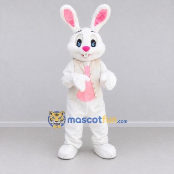 Custom White and Pink Rabbit in Vest Mascot Costume Adult Full Body Suit for Easter Events Custom White and Pink Rabbit in Vest Mascot Costume Adult Full Body Suit for Easter Events