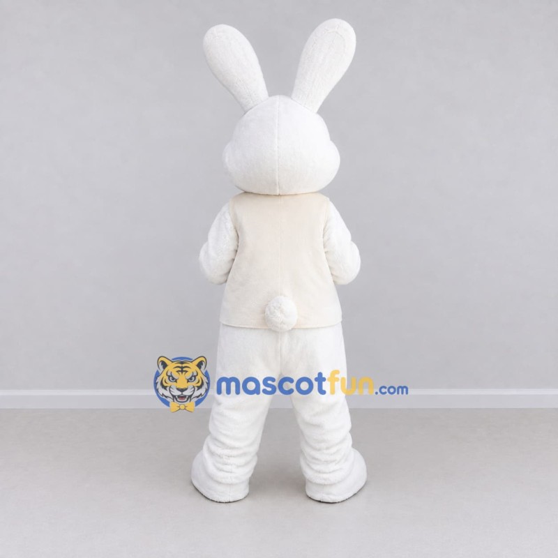 Custom White and Pink Rabbit in Vest Mascot Costume Adult Full Body Suit for Easter Events Custom White and Pink Rabbit in Vest Mascot Costume Adult Full Body Suit for Easter Events