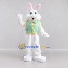 Custom White Turquoise and Yellow Rabbit in Patterned Vest Mascot Costume Adult Full Body Suit for Easter Events Custom White Turquoise and Yellow Rabbit in Patterned Vest Mascot Costume Adult Full Body Suit for Easter Events