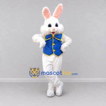 Custom White and Blue Rabbit in Vest Mascot Costume Adult Full Body Suit for Easter Events Custom White and Blue Rabbit in Vest Mascot Costume Adult Full Body Suit for Easter Events