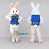 Custom White and Blue Rabbit in Vest Mascot Costume Adult Full Body Suit for Easter Events Custom White and Blue Rabbit in Vest Mascot Costume Adult Full Body Suit for Easter Events