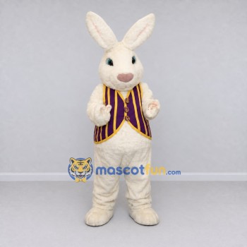 Custom Cream Purple and Yellow Rabbit in Striped Vest Mascot Costume Adult Full Body Suit for Easter Events