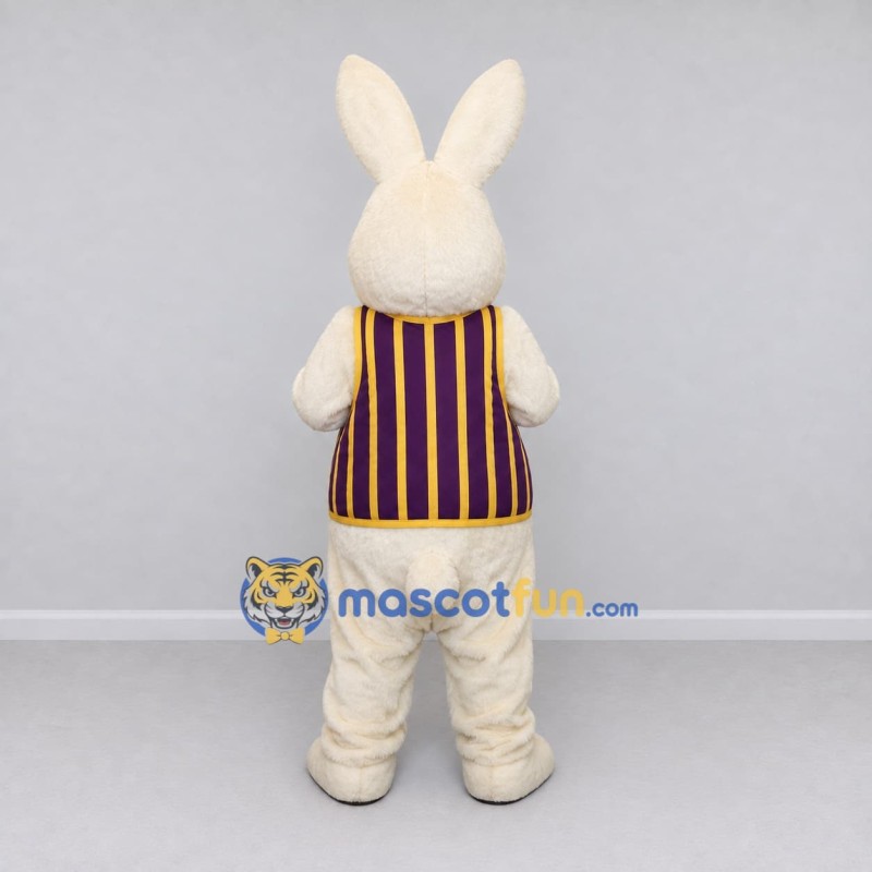 Custom Cream Purple and Yellow Rabbit in Striped Vest Mascot Costume Adult Full Body Suit for Easter Events
