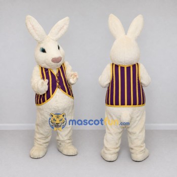 Custom Cream Purple and Yellow Rabbit in Striped Vest Mascot Costume Adult Full Body Suit for Easter Events