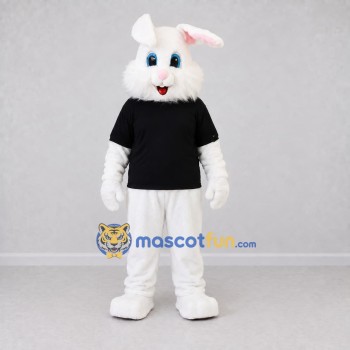 Custom White and Black Rabbit in T-Shirt Mascot Costume Adult Full Body Suit for Easter Events Custom White and Black Rabbit in T-Shirt Mascot Costume Adult Full Body Suit for Easter Events