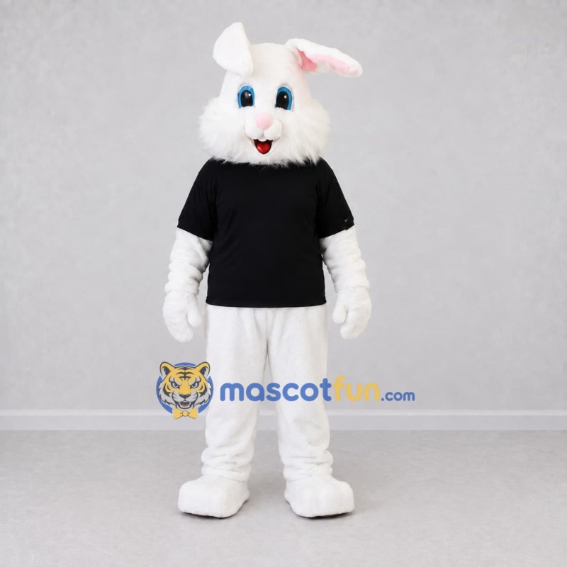 Custom White and Black Rabbit in T-Shirt Mascot Costume Adult Full Body Suit for Easter Events Custom White and Black Rabbit in T-Shirt Mascot Costume Adult Full Body Suit for Easter Events