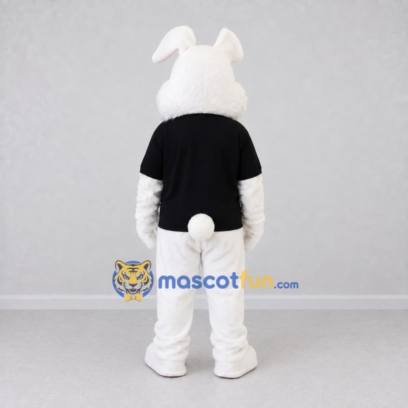 Custom White and Black Rabbit in T-Shirt Mascot Costume Adult Full Body Suit for Easter Events Custom White and Black Rabbit in T-Shirt Mascot Costume Adult Full Body Suit for Easter Events