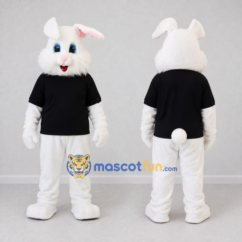 Custom White and Black Rabbit in T-Shirt Mascot Costume Adult Full Body Suit for Easter Events Custom White and Black Rabbit in T-Shirt Mascot Costume Adult Full Body Suit for Easter Events