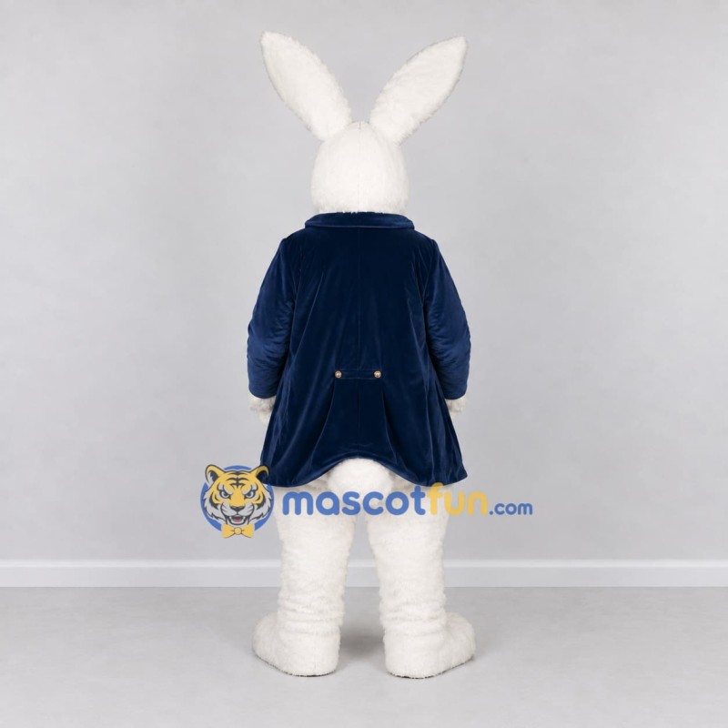 Custom White and Navy Blue Rabbit in Coat Mascot Costume Adult Full Body Suit for Easter Events Custom White and Navy Blue Rabbit in Coat Mascot Costume Adult Full Body Suit for Easter Events