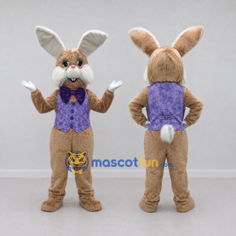 Custom Brown and Purple Rabbit in Vest Mascot Costume Adult Full Body Suit for Easter Events Custom Brown and Purple Rabbit in Vest Mascot Costume Adult Full Body Suit for Easter Events