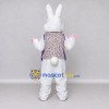 Custom White Pink and Purple Rabbit in Patterned Vest Mascot Costume Adult Full Body Suit for Easter Events Custom White Pink and Purple Rabbit in Patterned Vest Mascot Costume Adult Full Body Suit for Easter Events