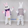 Custom White Pink and Purple Rabbit in Patterned Vest Mascot Costume Adult Full Body Suit for Easter Events