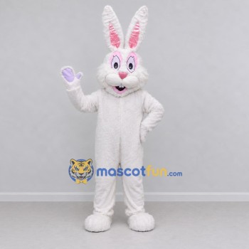 Custom White and Pink Rabbit Mascot Costume Adult Full Body Suit for Easter Events Custom White and Pink Rabbit Mascot Costume Adult Full Body Suit for Easter Events