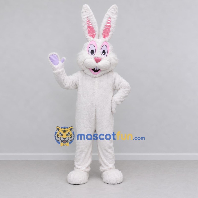 Custom White and Pink Rabbit Mascot Costume Adult Full Body Suit for Easter Events Custom White and Pink Rabbit Mascot Costume Adult Full Body Suit for Easter Events