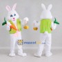Custom White and Lime Green Rabbit with Carrot Mascot Costume Adult Full Body Suit for Easter Events
