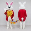 Custom White Red and Yellow Rabbit in Tailcoat Mascot Costume Adult Full Body Suit for Easter Events Custom White Red and Yellow Rabbit in Tailcoat Mascot Costume Adult Full Body Suit for Easter Events