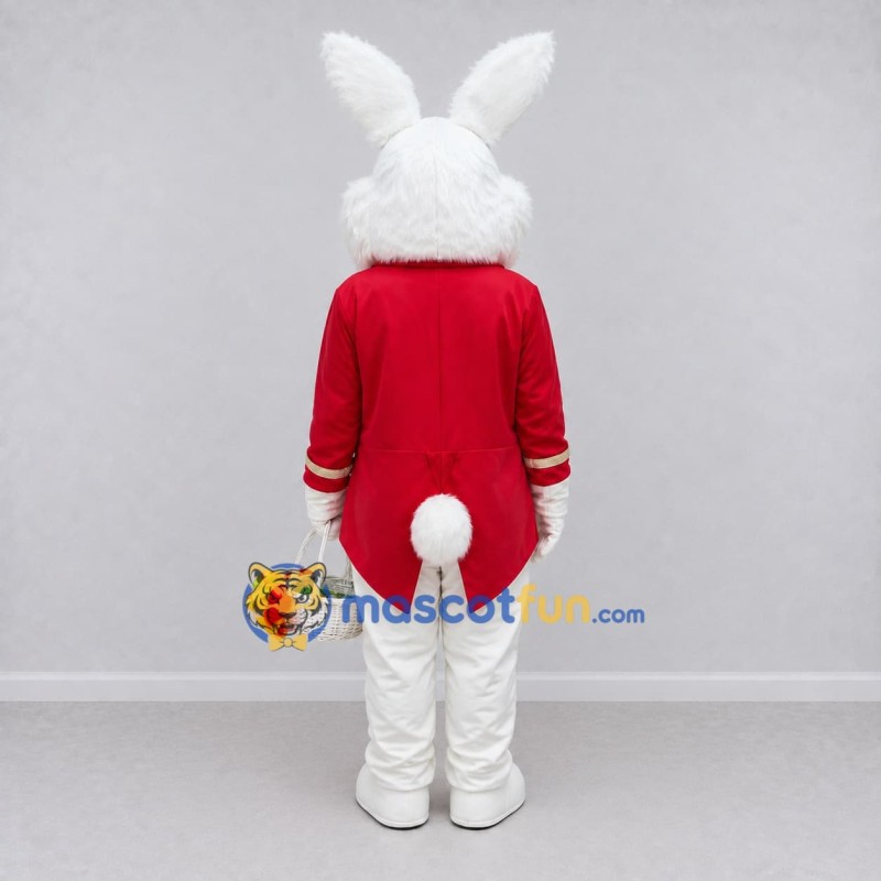 Custom White Red and Yellow Rabbit in Tailcoat Mascot Costume Adult Full Body Suit for Easter Events Custom White Red and Yellow Rabbit in Tailcoat Mascot Costume Adult Full Body Suit for Easter Events