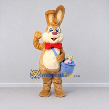 Custom Tan and Red Rabbit with Bow Tie Mascot Costume Adult Full Body Suit for Easter Events Custom Tan and Red Rabbit with Bow Tie Mascot Costume Adult Full Body Suit for Easter Events