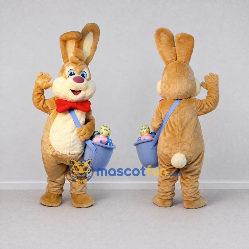 Custom Tan and Red Rabbit with Bow Tie Mascot Costume Adult Full Body Suit for Easter Events Custom Tan and Red Rabbit with Bow Tie Mascot Costume Adult Full Body Suit for Easter Events