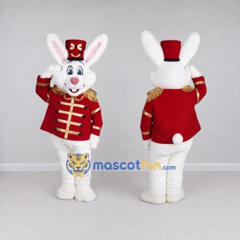 Custom White and Red Rabbit in Marching Band Uniform Mascot Costume Adult Full Body Suit for Parades