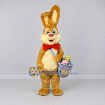 Custom Tan and Red Rabbit with Bow Tie Mascot Costume Adult Full Body Suit for Easter Events Custom Tan and Red Rabbit with Bow Tie Mascot Costume Adult Full Body Suit for Easter Events