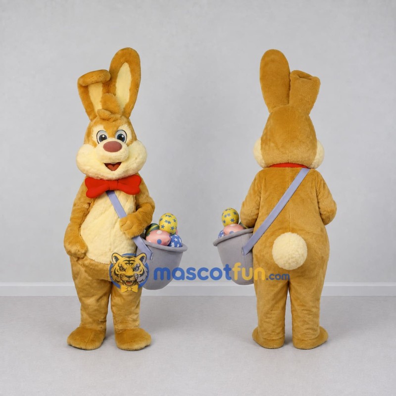 Custom Tan and Red Rabbit with Bow Tie Mascot Costume Adult Full Body Suit for Easter Events Custom Tan and Red Rabbit with Bow Tie Mascot Costume Adult Full Body Suit for Easter Events