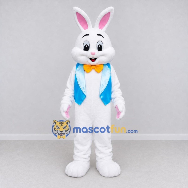 Custom White and Blue Rabbit in Vest Mascot Costume Adult Full Body Suit for Easter Events Custom White and Blue Rabbit in Vest Mascot Costume Adult Full Body Suit for Easter Events