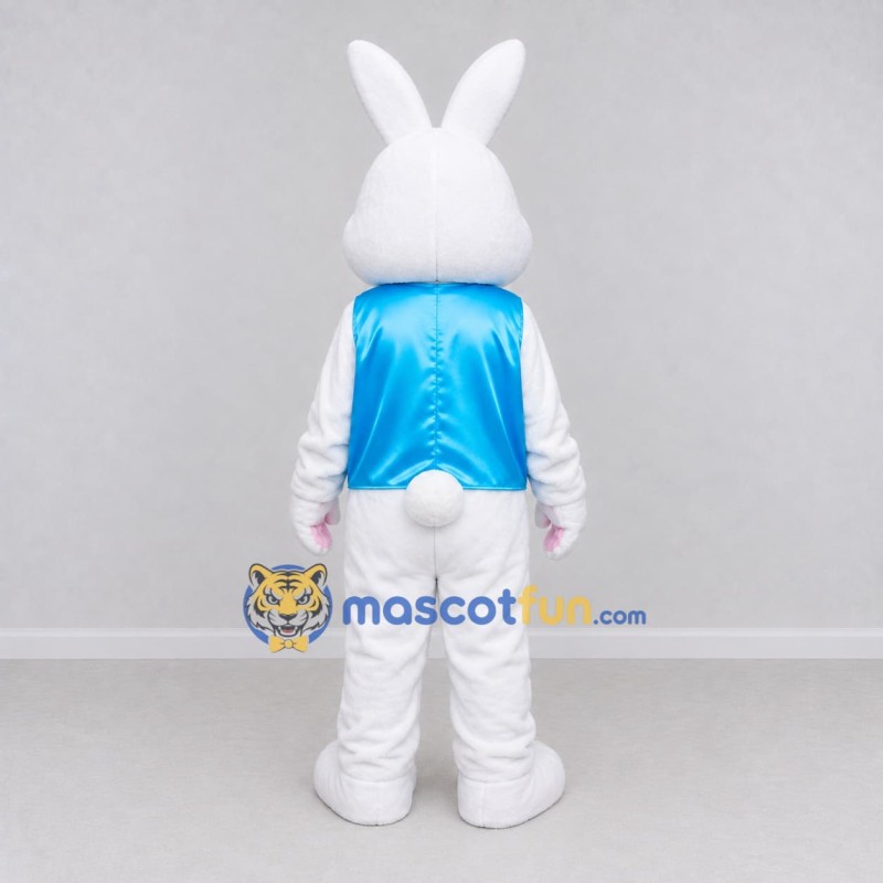 Custom White and Blue Rabbit in Vest Mascot Costume Adult Full Body Suit for Easter Events Custom White and Blue Rabbit in Vest Mascot Costume Adult Full Body Suit for Easter Events