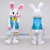 Custom White and Turquoise Rabbit in Vest Mascot Costume Adult Full Body Suit for Easter Events Custom White and Turquoise Rabbit in Vest Mascot Costume Adult Full Body Suit for Easter Events