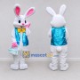 Custom White and Turquoise Rabbit in Vest Mascot Costume Adult Full Body Suit for Easter Events