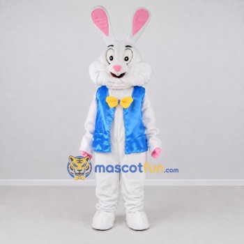 Custom White and Blue Rabbit in Vest Mascot Costume Adult Full Body Suit for Easter Events Custom White and Blue Rabbit in Vest Mascot Costume Adult Full Body Suit for Easter Events
