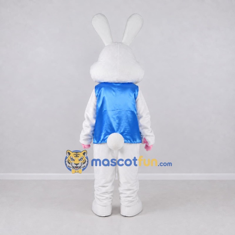 Custom White and Blue Rabbit in Vest Mascot Costume Adult Full Body Suit for Easter Events Custom White and Blue Rabbit in Vest Mascot Costume Adult Full Body Suit for Easter Events