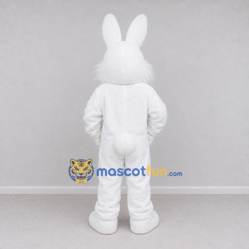 Custom White and Multicolor Rabbit in Patterned Vest Mascot Costume Adult Full Body Suit for Easter Events Custom White and Multicolor Rabbit in Patterned Vest Mascot Costume Adult Full Body Suit for Easter Events