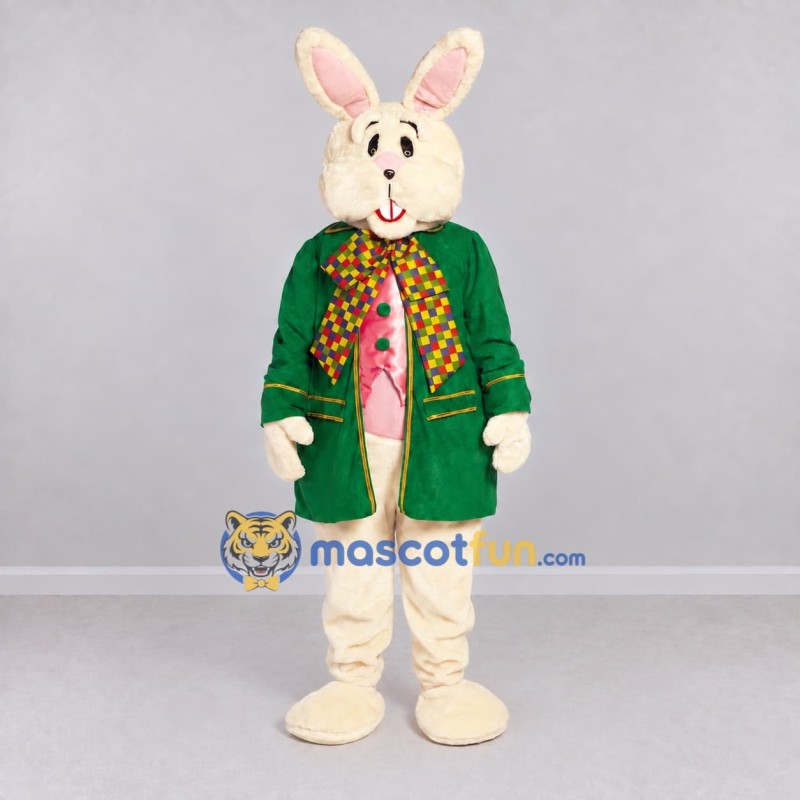 Custom Cream and Green Rabbit in Coat Mascot Costume Adult Full Body Suit for Easter Events