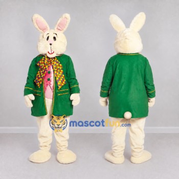 Custom Cream and Green Rabbit in Coat Mascot Costume Adult Full Body Suit for Easter Events