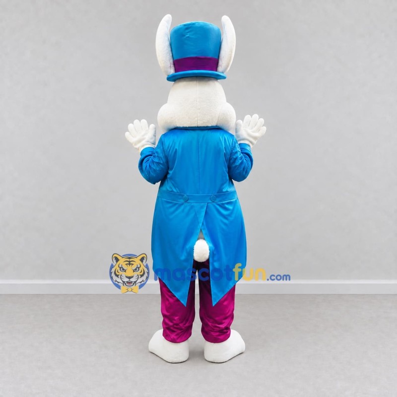 Custom White Blue and Purple Rabbit in Top Hat Mascot Costume Adult Full Body Suit for Easter Events Custom White Blue and Purple Rabbit in Top Hat Mascot Costume Adult Full Body Suit for Easter Events