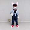 Custom White Blue and Black Rabbit with Headphones Mascot Costume Adult Full Body Suit for Music Events