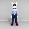 Custom White Blue and Black Rabbit with Headphones Mascot Costume Adult Full Body Suit for Music Events