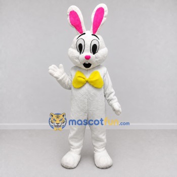 Custom White and Yellow Rabbit with Bow Tie Mascot Costume Adult Full Body Suit for Easter Events Custom White and Yellow Rabbit with Bow Tie Mascot Costume Adult Full Body Suit for Easter Events
