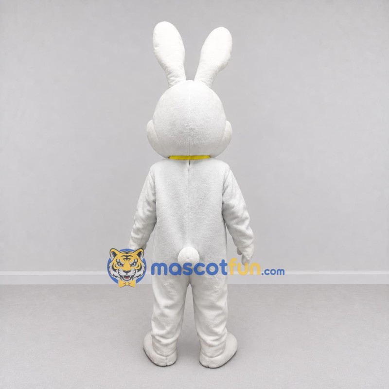 Custom White and Yellow Rabbit with Bow Tie Mascot Costume Adult Full Body Suit for Easter Events Custom White and Yellow Rabbit with Bow Tie Mascot Costume Adult Full Body Suit for Easter Events