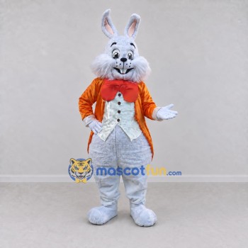 Custom Light Gray and Orange Rabbit in Tailcoat Mascot Costume Adult Full Body Suit for Easter Events Custom Light Gray and Orange Rabbit in Tailcoat Mascot Costume Adult Full Body Suit for Easter Events