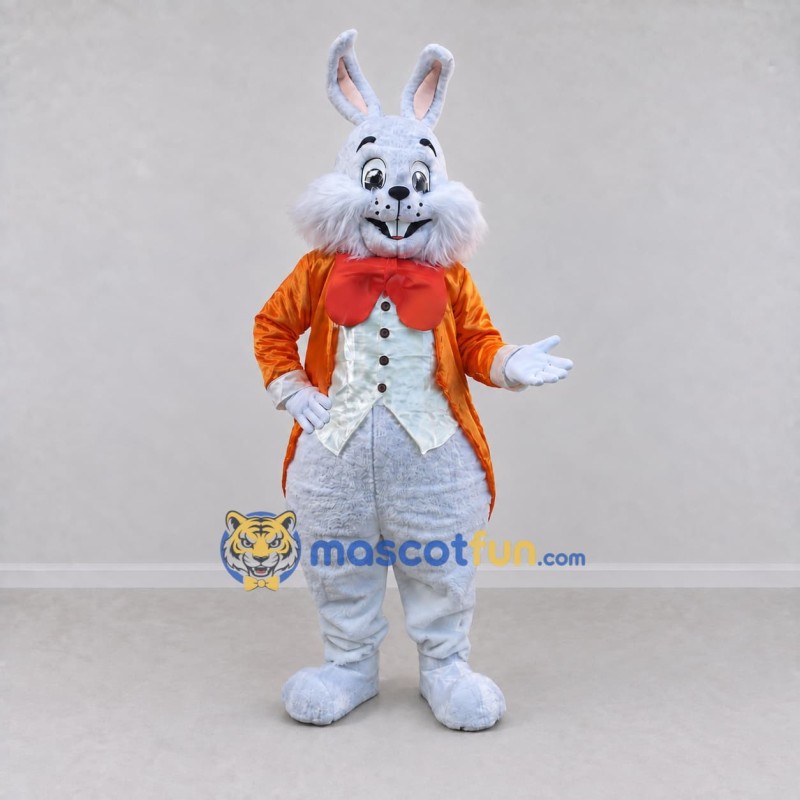 Custom Light Gray and Orange Rabbit in Tailcoat Mascot Costume Adult Full Body Suit for Easter Events Custom Light Gray and Orange Rabbit in Tailcoat Mascot Costume Adult Full Body Suit for Easter Events