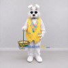 Custom White and Yellow Rabbit in Vest Mascot Costume Adult Full Body Suit for Easter Events Custom White and Yellow Rabbit in Vest Mascot Costume Adult Full Body Suit for Easter Events