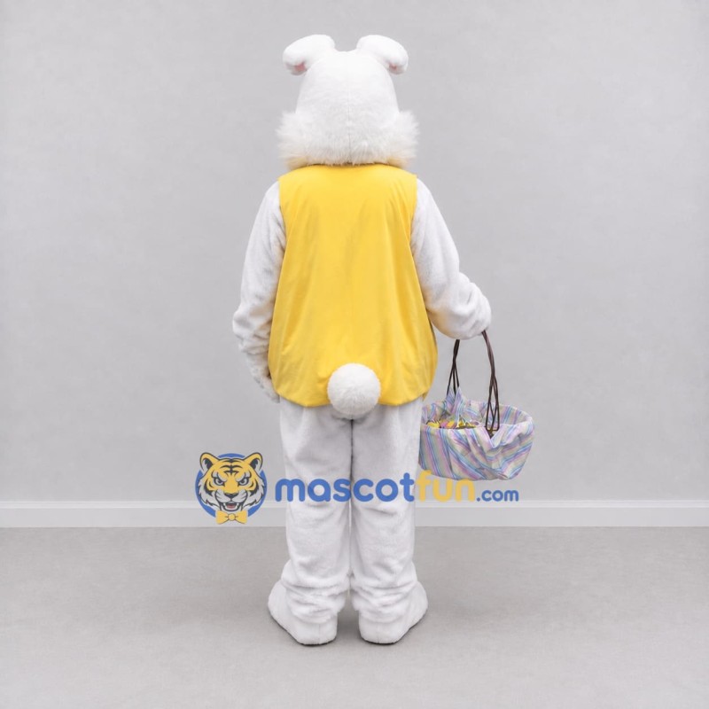 Custom White and Yellow Rabbit in Vest Mascot Costume Adult Full Body Suit for Easter Events Custom White and Yellow Rabbit in Vest Mascot Costume Adult Full Body Suit for Easter Events