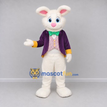 Custom White and Purple Rabbit in Jacket Mascot Costume Adult Full Body Suit for Easter Events Custom White and Purple Rabbit in Jacket Mascot Costume Adult Full Body Suit for Easter Events