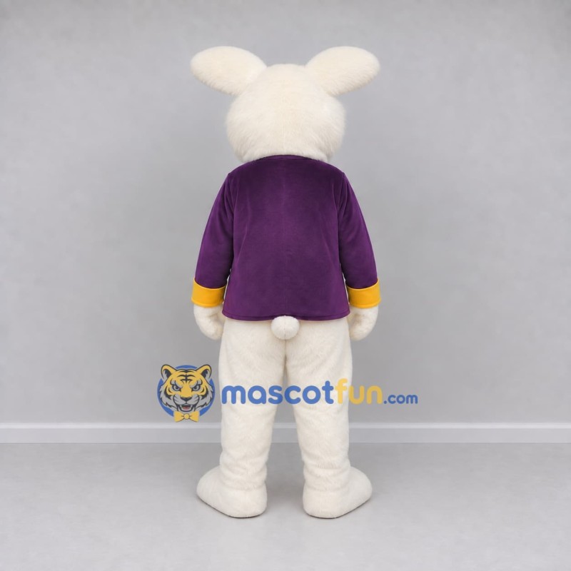 Custom White and Purple Rabbit in Jacket Mascot Costume Adult Full Body Suit for Easter Events Custom White and Purple Rabbit in Jacket Mascot Costume Adult Full Body Suit for Easter Events