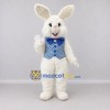 Custom Cream and Blue Rabbit in Patterned Vest Mascot Costume Adult Full Body Suit for Easter Events Custom Cream and Blue Rabbit in Patterned Vest Mascot Costume Adult Full Body Suit for Easter Events