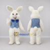 Custom Cream and Blue Rabbit in Patterned Vest Mascot Costume Adult Full Body Suit for Easter Events Custom Cream and Blue Rabbit in Patterned Vest Mascot Costume Adult Full Body Suit for Easter Events